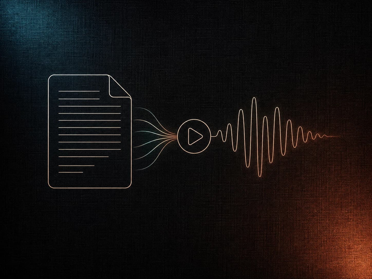 An illustration showing a text document being transformed into a high-quality audio file via baby text to speech technology.