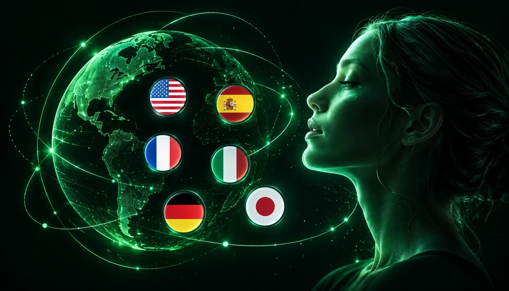 Multilingual voice clone with a globe and language flags