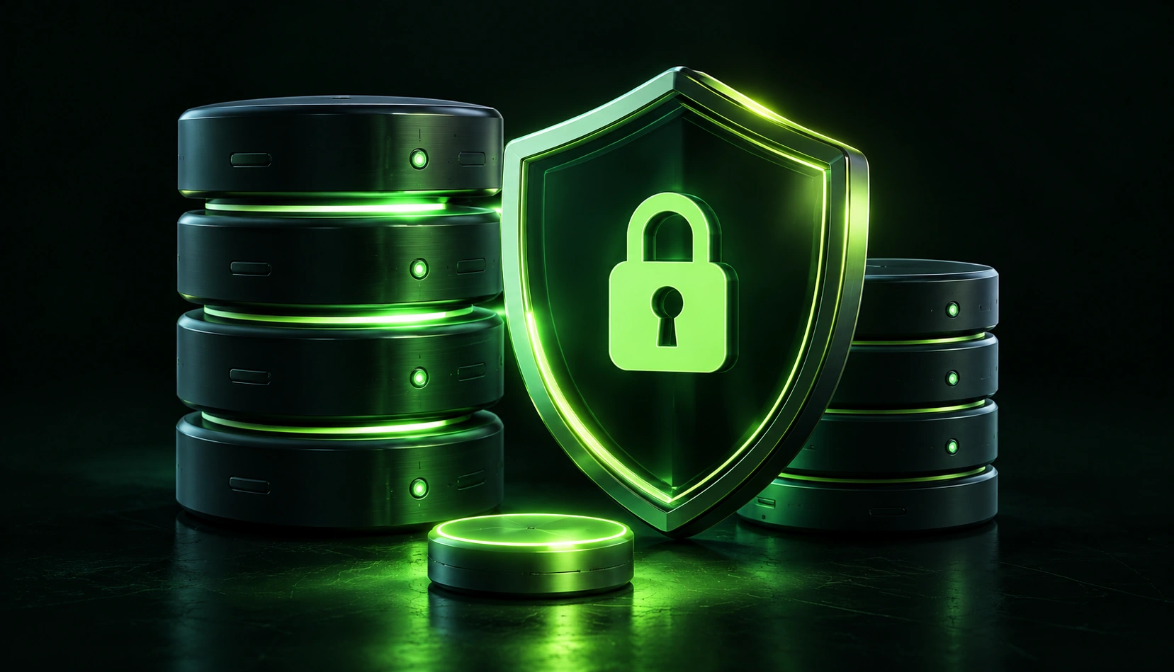 A glowing green lock and shield protecting voice data