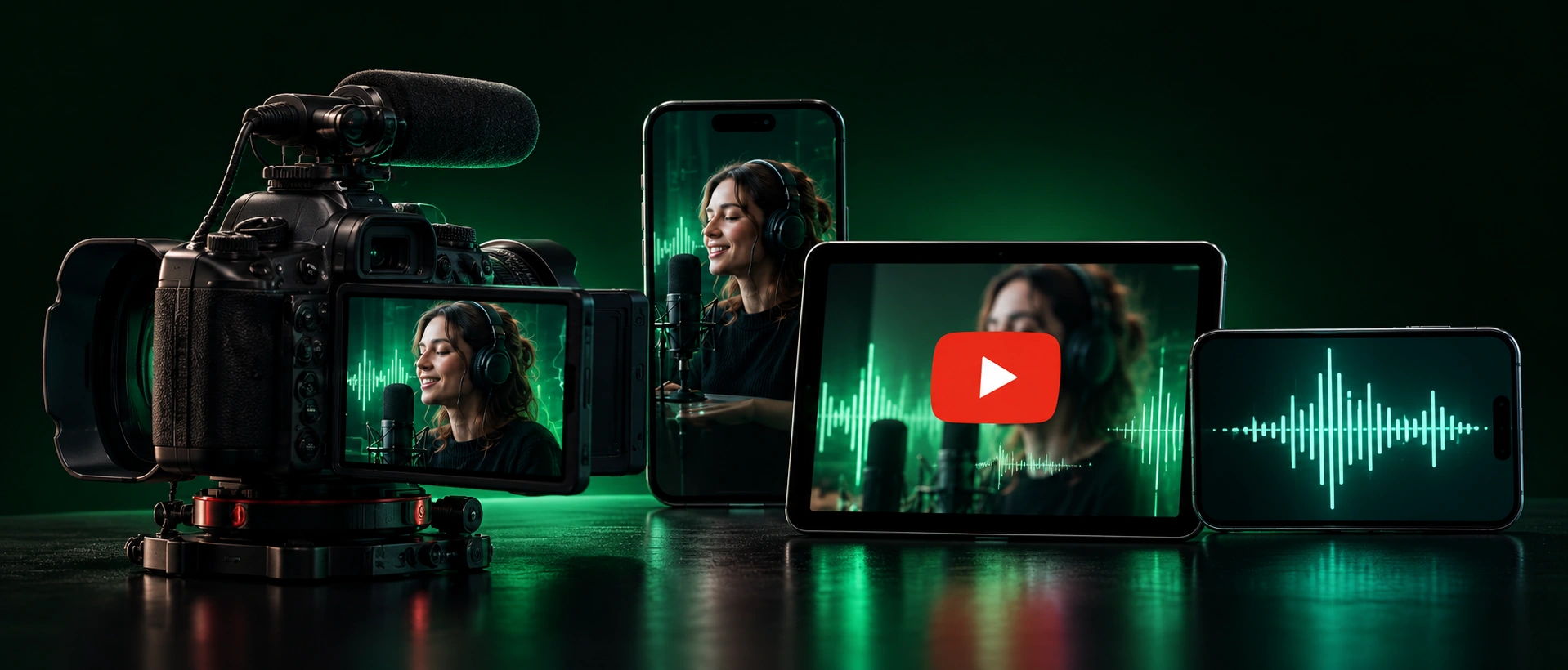 Video voiceovers with a camera, phone, and social video previews