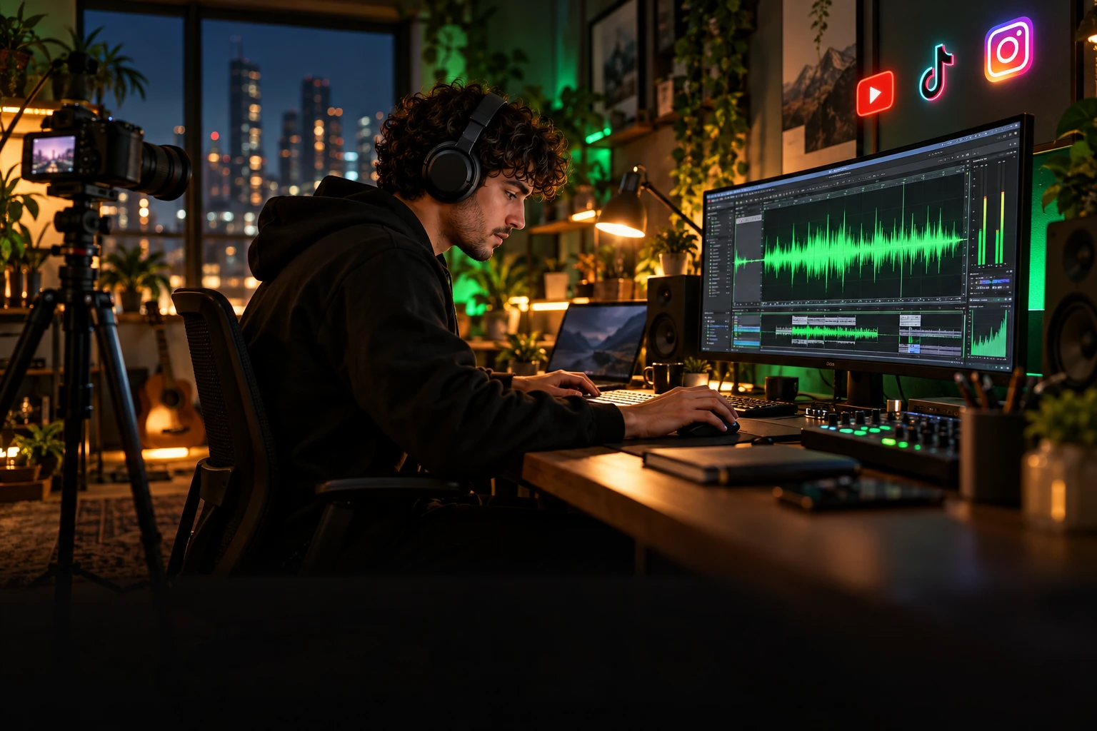 A creator producing engaging social video voiceovers